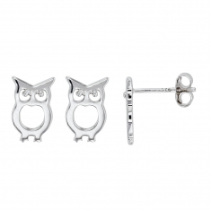 Boucles d'oreilles puces forme chouette en argent rhodié 925/1000