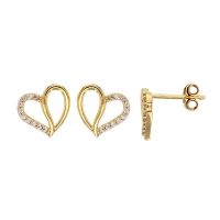 Boucles d'oreilles puces forme de coeur ajouré et à moitié empierré, en plaqué or