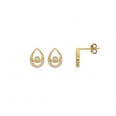 Boucles d'oreilles puces forme goutte Plaqué or orné d'oxydes de zirconium