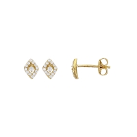 Boucles d'oreilles puces forme losange pavé d'oxydes de zirconium, Or 375/1000