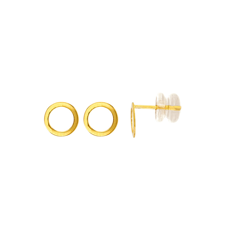 Boucles d'oreilles puces forme ronde Or 375/1000 et poussettes silicone
