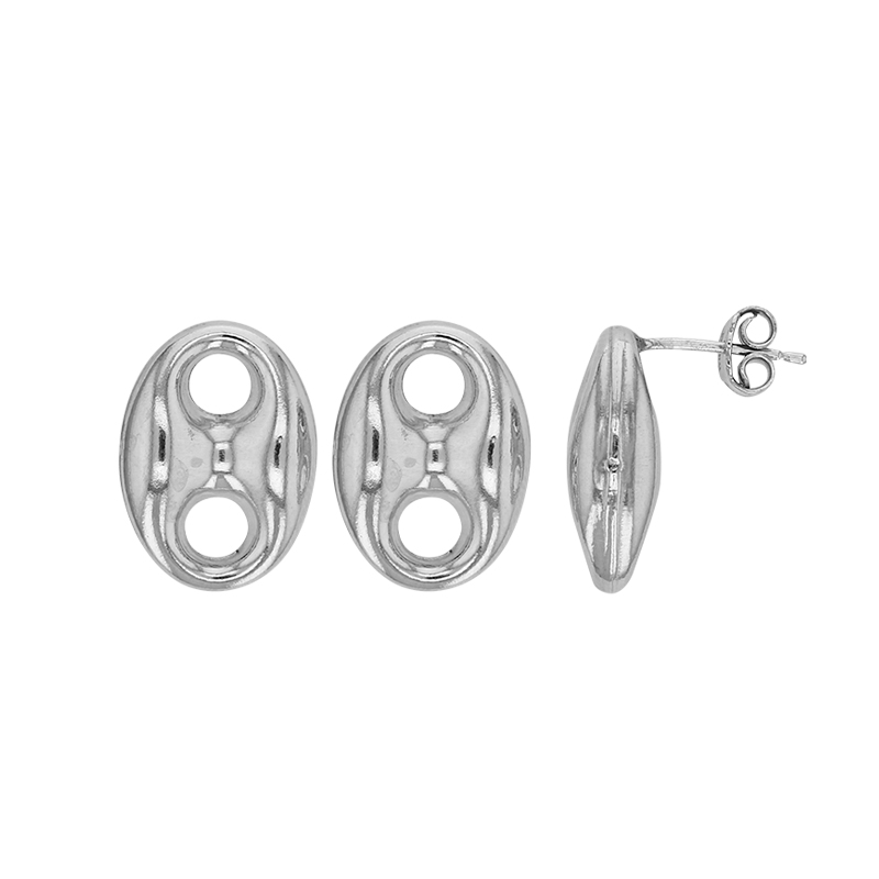 Boucles d'oreilles puces grain de café, argent 925/1000 rhodié