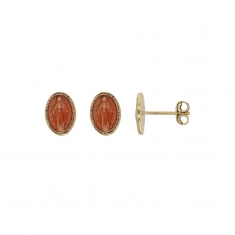 Boucles d'oreilles puces GYPSY MARIA en argent 925/1000 doré - Madone rose avec émail