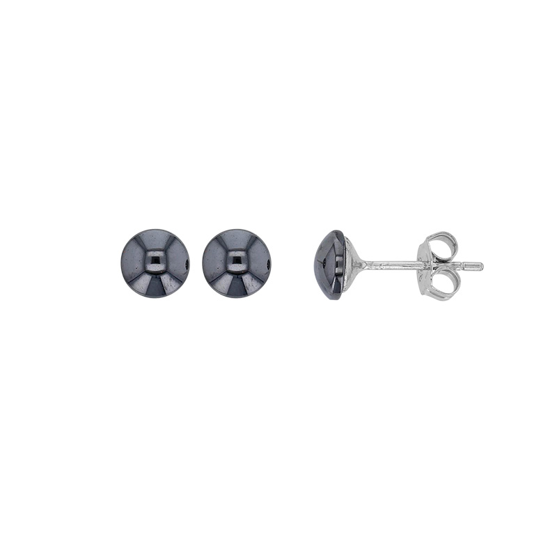 Boucles d'oreilles puces Hématite, argent 925/1000 rhodié