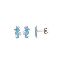 Boucles d'oreilles puces hippocampe émail turquoise et argent 925/1000 rhodié