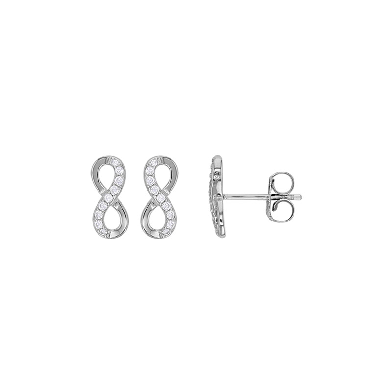 Boucles d'oreilles puces infini semi-sertis d'oxydes, argent 925/1000 rhodié