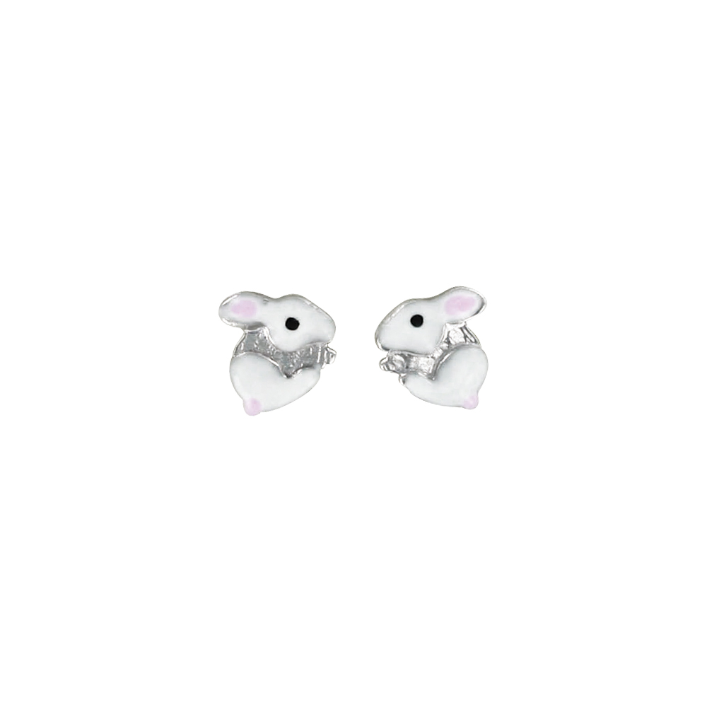 Boucles d'oreilles puces lapin en argent rhodié 925/1000