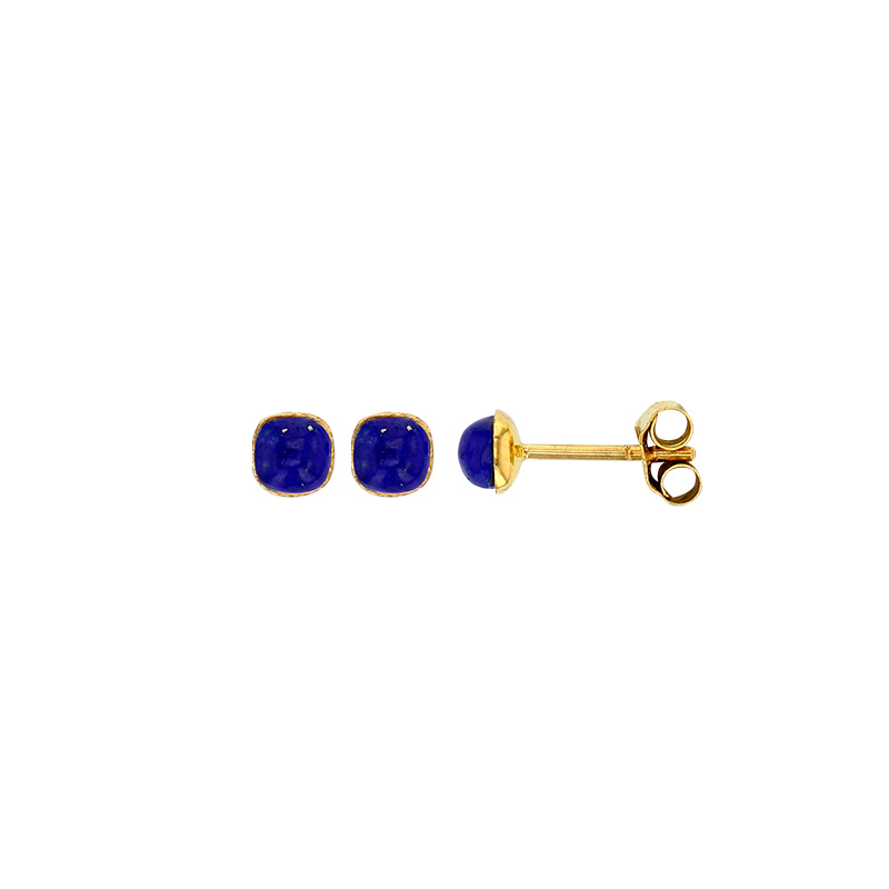 Boucles d'oreilles puces Lapis-lazuli bombé, Or 750/1000