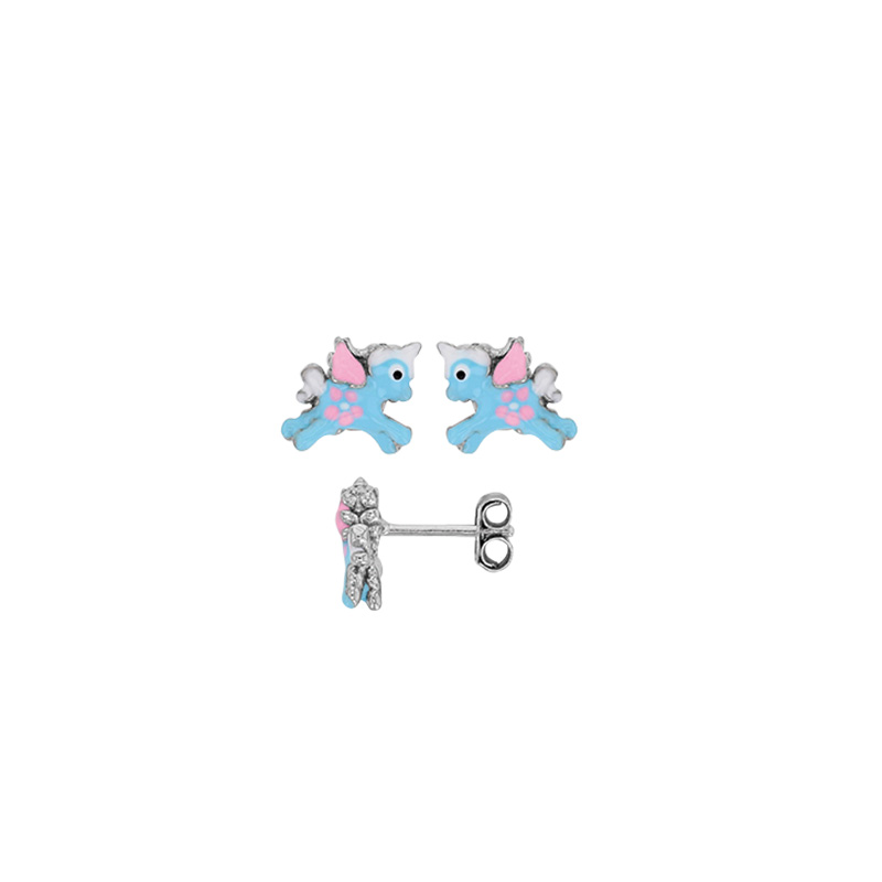 Boucles d'oreilles puces Licorne en argent rhodié