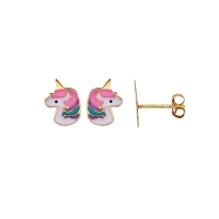 Boucles d'oreilles puces licorne en émail de couleur, Or 750/1000