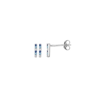 Boucles d'oreilles puces ligne d'oxydes de couleurs blancs et bleus, argent 925/1000 platiné