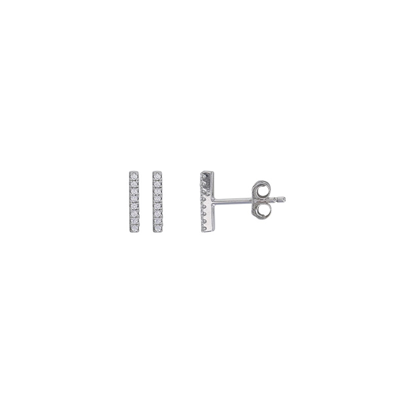 Boucles d'oreilles puces ligne sertie d'oxydes, argent 925/1000 rhodié