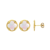 Boucles d'oreilles puces MADRE PERLA en argent 925/1000 doré avec trèfle quadrilobé en nacre
