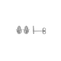 Boucles d'oreilles puces main de Fatma perlée, argent 925/1000 platiné