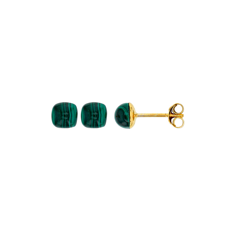 Boucles d'oreilles puces Malachite bombée, Or 750/1000