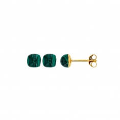 Boucles d'oreilles puces Malachite bombée, Or 750/1000