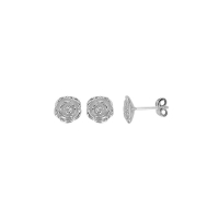 Boucles d'oreilles puces motif rose en relief, argent 925/1000