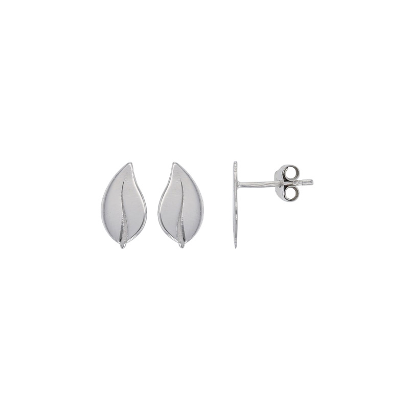 Boucles d'oreilles puces motifs feuilles, argent 925/1000 platiné