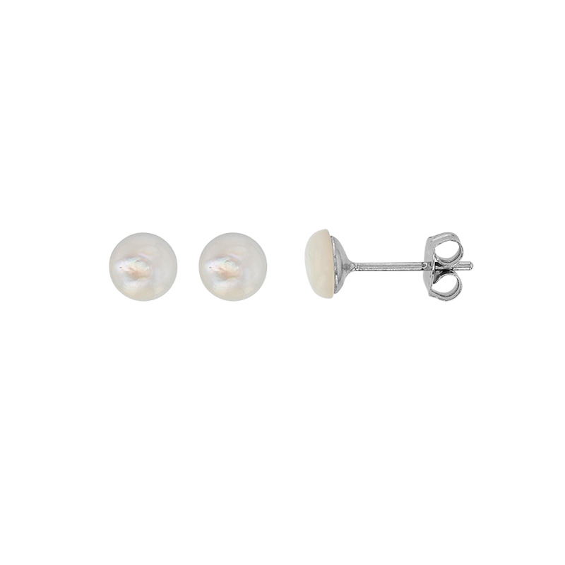 Boucles d'oreilles puces Nacre, argent 925/1000 rhodié