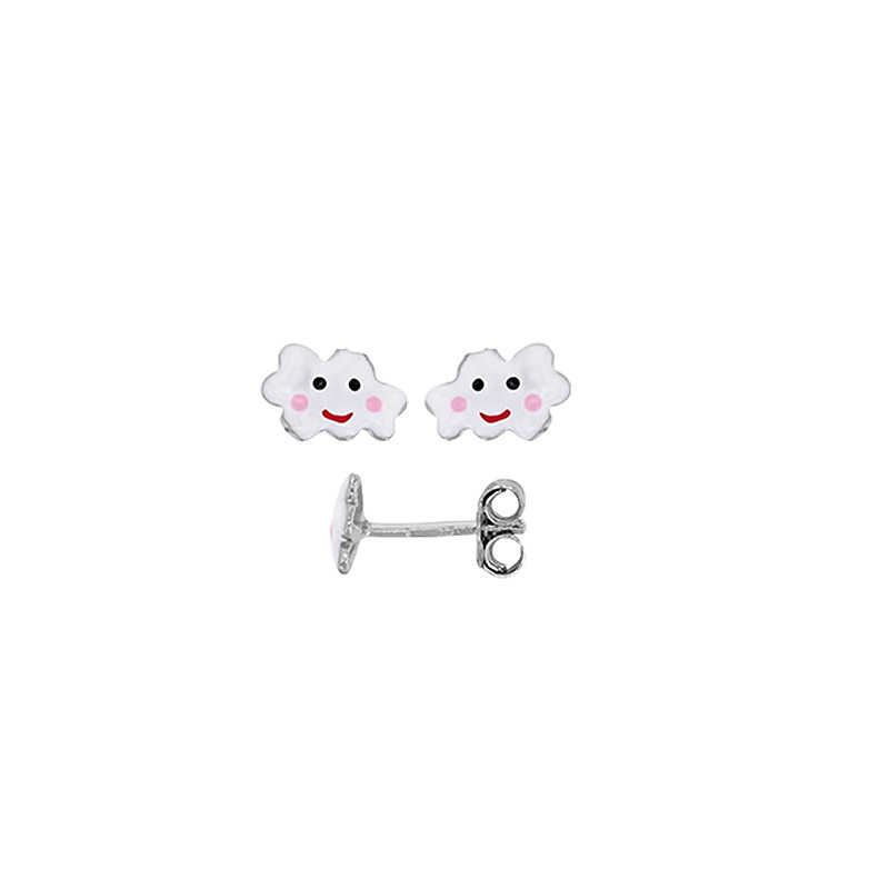 Boucles d'oreilles puces nuage en argent rhodié