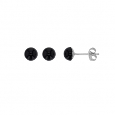 Boucles d'oreilles puces Onyx, argent 925/1000 rhodié