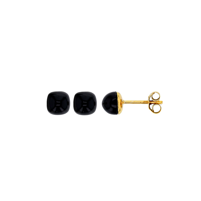 Boucles d'oreilles puces Onyx bombé, Or 750/1000