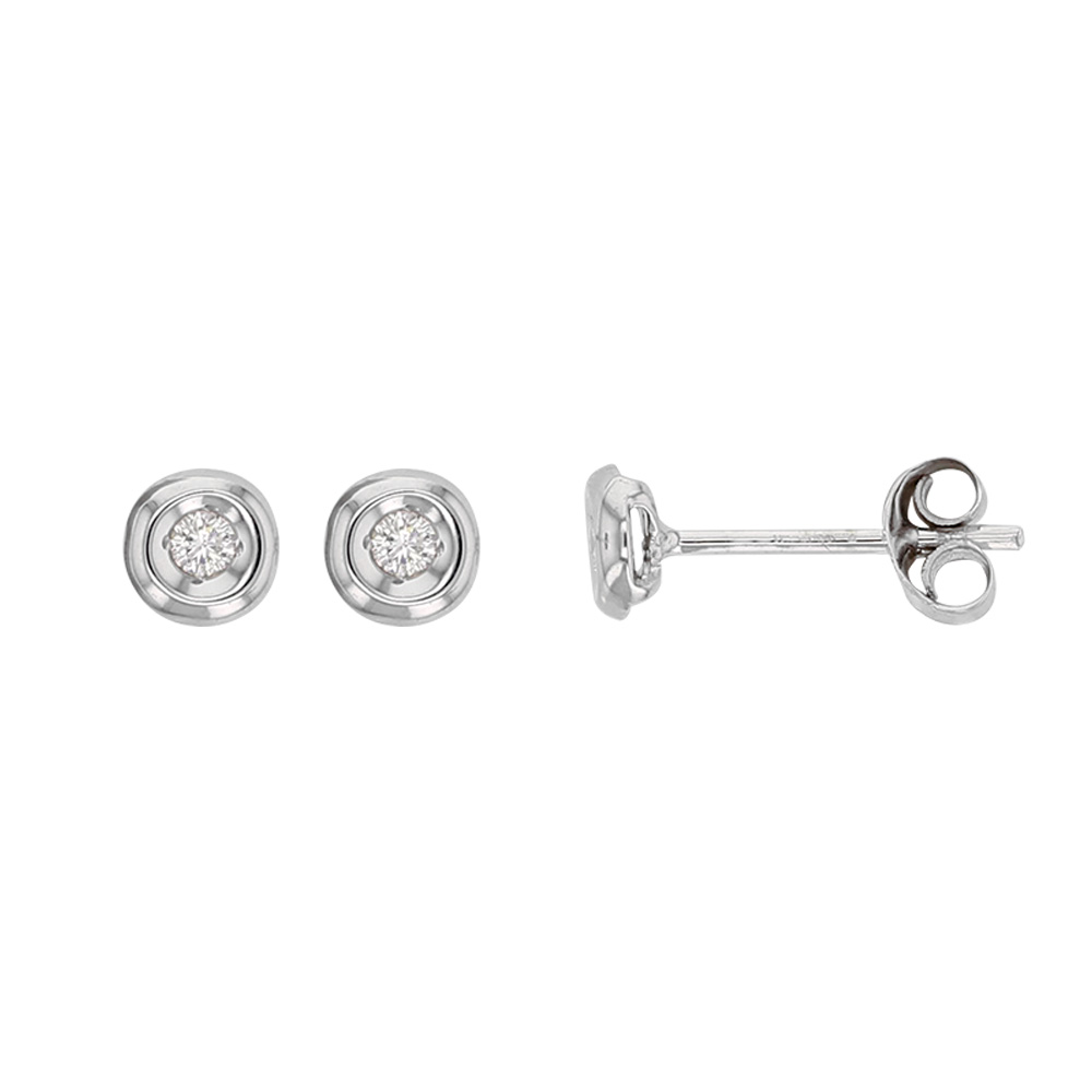 Boucles d'oreilles puces Or 750/1000 avec diamant serti clos 0,036ct HSI