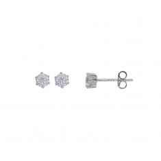 Boucles d'oreilles puces oxyde 3mm sertis 6 griffes, argent 925/1000 rhodié