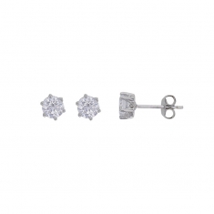 Boucles d'oreilles puces oxyde 3mm sertis 6 griffes, argent 925/1000 rhodié