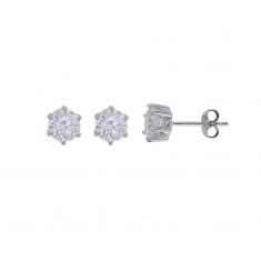 Boucles d'oreilles puces oxyde 3mm sertis 6 griffes, argent 925/1000 rhodié