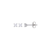 Boucles d'oreilles puces oxyde carré serti griffes 3x3mm, argent 925/1000 rhodié