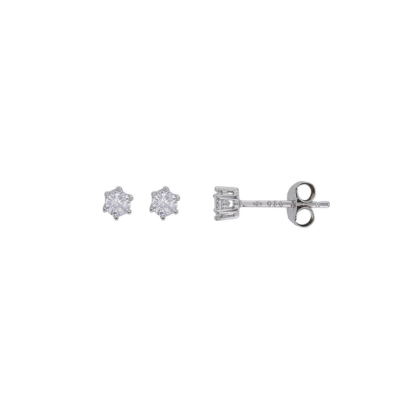 Boucles d'oreilles puces oxyde 3mm sertis 6 griffes, argent 925/1000 rhodié