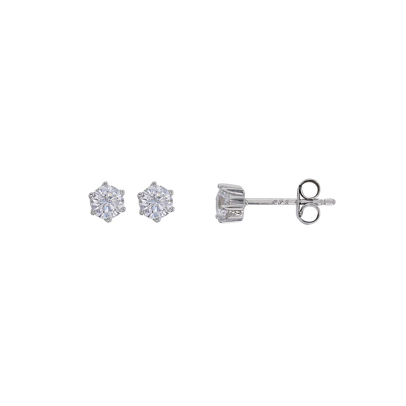 Boucles d'oreilles puces oxyde 3mm sertis 6 griffes, argent 925/1000 rhodié