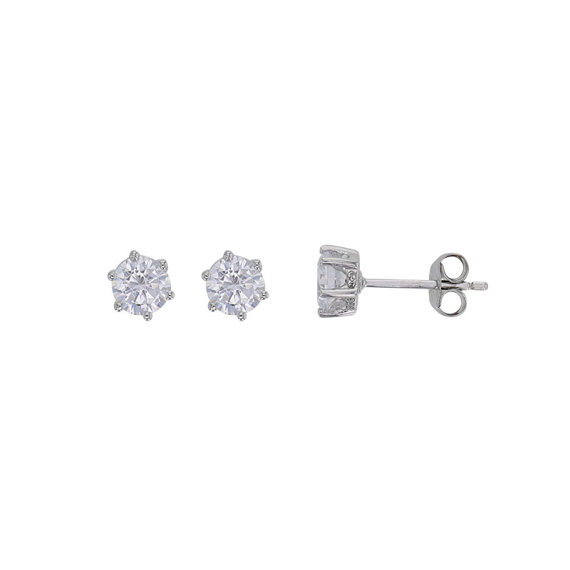 Boucles d'oreilles puces oxyde 3mm sertis 6 griffes, argent 925/1000 rhodié