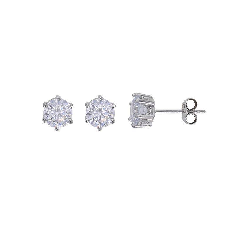 Boucles d'oreilles puces oxyde 3mm sertis 6 griffes, argent 925/1000 rhodié