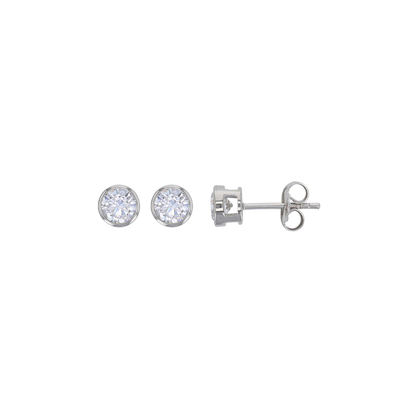 Boucles d'oreilles puces oxyde serti clos 3mm, argent 925/1000 rhodié