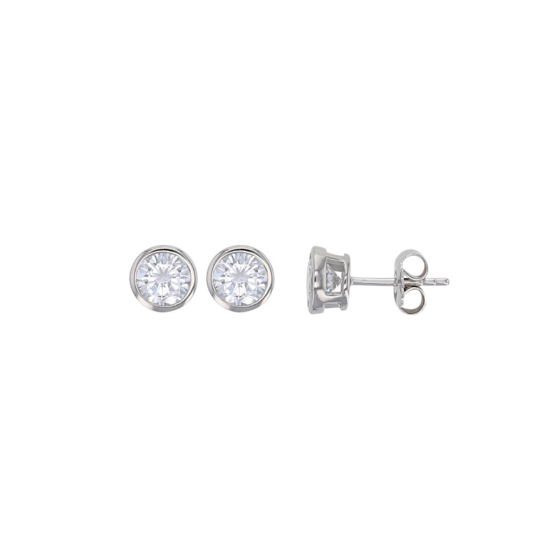 Boucles d'oreilles puces oxyde serti clos 3mm, argent 925/1000 rhodié