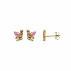 Boucles d'oreilles puces oxydes de couleurs claires, tailles ronde, baguette et poire, Or 750/1000