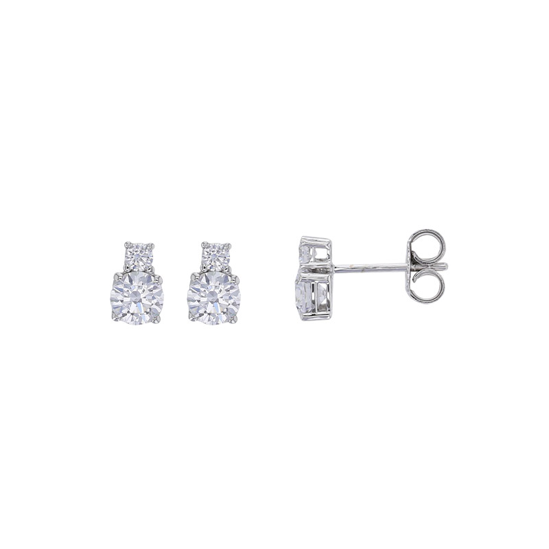 Boucles d'oreilles puces 2 oxydes de zirconium sertis griffes 2,5-5mm, Or blanc 375/1000