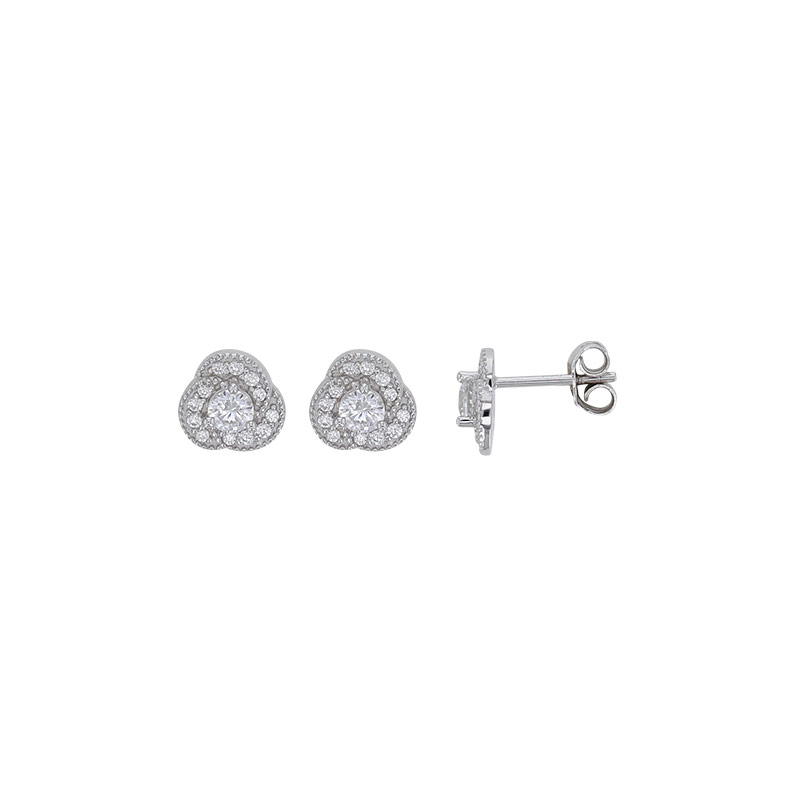 Boucles d'oreilles puces 4 oxydes sertis 4 griffes, argent 925/1000 rhodié