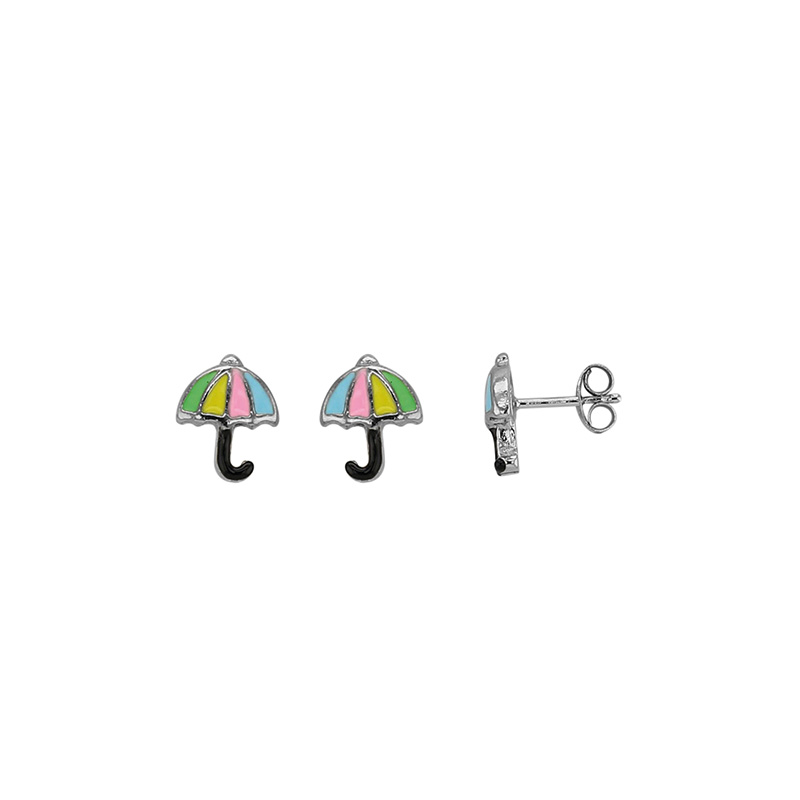 Boucles d'oreilles puces parapluie en argent rhodié 925/1000