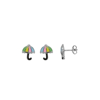 Boucles d'oreilles puces parapluie en argent rhodié 925/1000