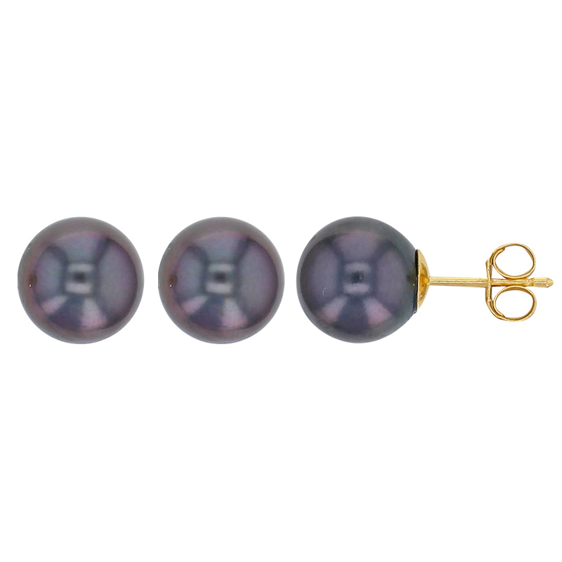 Boucles d'oreilles puces perle de Tahiti 8 à 9 mm en Or 750/1000 - qualité A/B