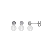 Boucles d'oreilles puces perles d'eau douce de culture, argent rhodié et oxydes de zirconium