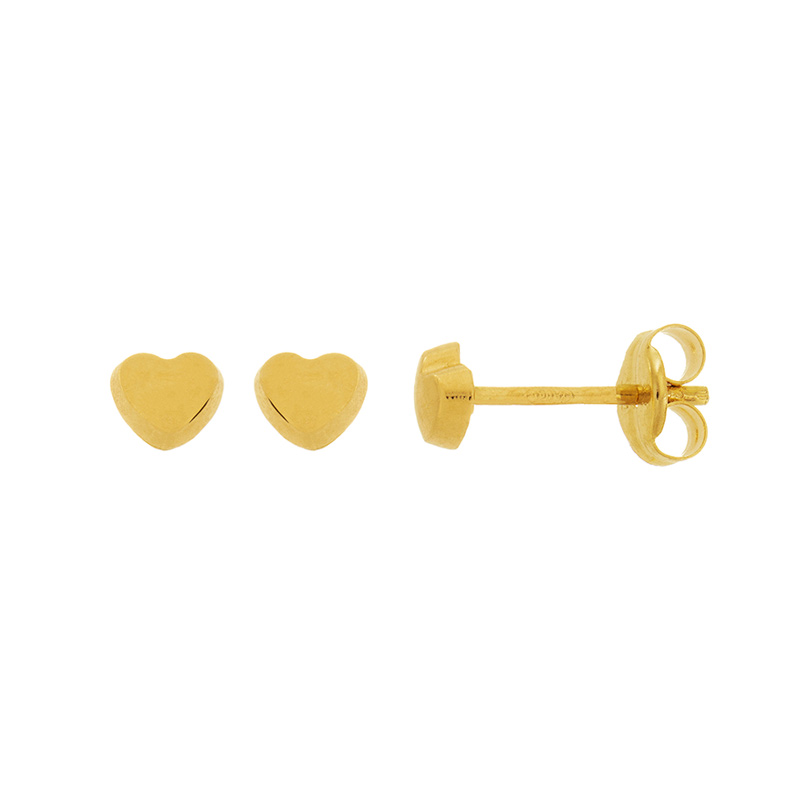 Boucles d'oreilles puces petit coeur bombé et bâté, Or 750/1000