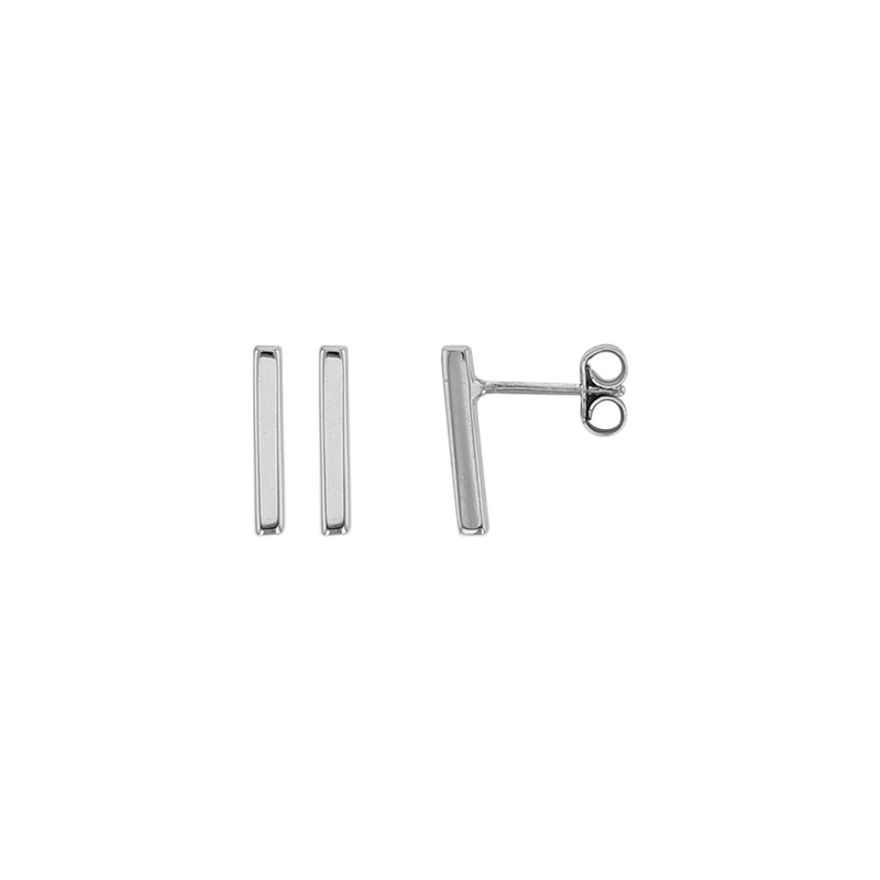 Boucles d'oreilles puces petites barres lisses, argent 925/1000 rhodié