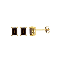 Boucles d'oreilles puces Quartz fumé taille rectangle 6x4mm, Or 750/1000