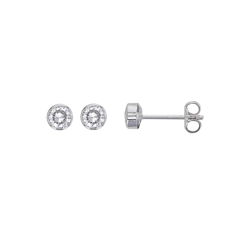 Boucles d'oreilles puces 2 rangs serti clos, oxyde Or blanc 750/1000 diam. 4mm