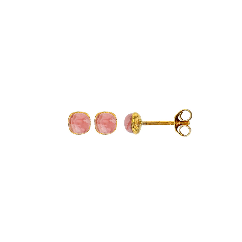 Boucles d'oreilles puces Rhodochrosite bombée, Or 750/1000