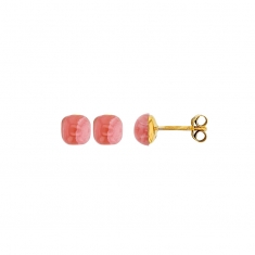 Boucles d'oreilles puces Rhodochrosite bombée, Or 750/1000